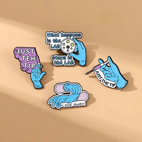 Medical Theme Cartoon Metal Enamel Pin Nurse Doctor Series Glove Syringe Petri Dish Brooch Pins For Clothing Bags Decoration Funny Jewelry Gift