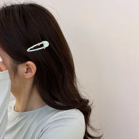 Frische Minzgrün Legierung Strass Haarklammer Süße Rosa Kristall Seite Pony Entenschnabel Clip Exquisite Geometrische Haarschmuck Für Damen