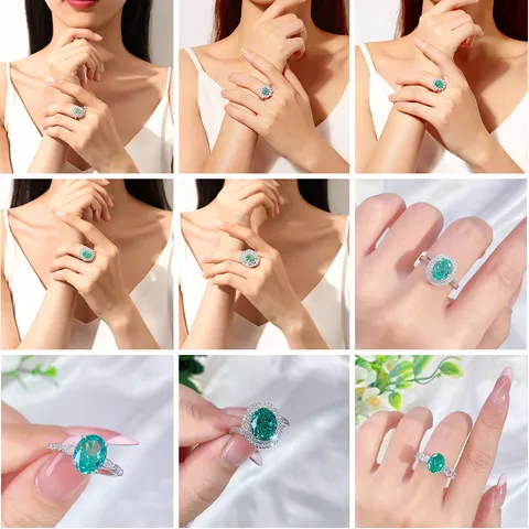925 Sterling Silver Zirconia Ring Paraiba Style Emerald Green Square Crystal Ring For Women Wedding Banquet Luxury Jewelry