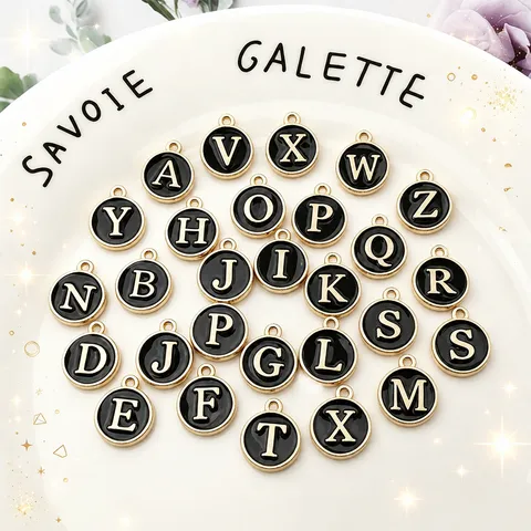 Zinc Alloy Enamel Round Double Sided A-Z Alphabet Charms Pendants For DIY Keychain Bracelet Earring Jewelry Making Accessory