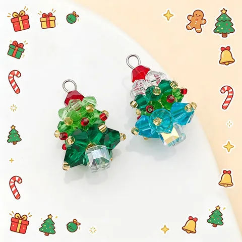 Pendentif Sapin de Noël Artisanal en Perles de Cristal 3D pour Collier Porte-clés Boucles d'Oreilles Accessoires Bijoux DIY