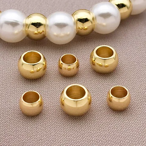 Gold Plated Copper Smooth Large Hole Spacer Beads Geometric Round Loose Beads For DIY Bracelet Necklace Craft Jewelry Making Components Findings
