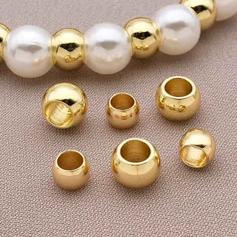 Gold Plated Copper Smooth Large Hole Spacer Beads Geometric Round Loose Beads For DIY Bracelet Necklace Craft Jewelry Making Components Findings