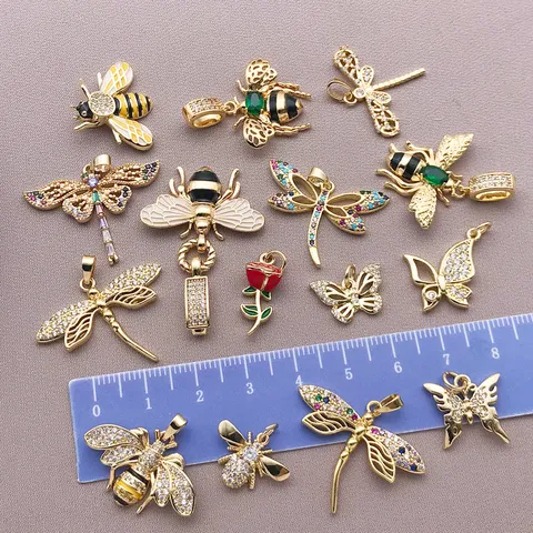 18K Gold Plattiert Kupfer Zirkonia Schmetterling Biene Libelle Anhänger Für DIY Schmuckherstellung Zubehör Damen Geschenk