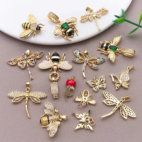 18K Gold Plattiert Kupfer Zirkonia Schmetterling Biene Libelle Anhänger Für DIY Schmuckherstellung Zubehör Damen Geschenk