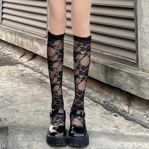 Women Lolita Lace Trim Mid Calf Socks Sweet Cute JK Uniform White Black Blue Green Casual Hosiery Stockings
