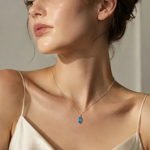 Marquise Sea Blue Zirconia Pendant Necklace 925 Sterling Silver Minimalist Choker Chain For Women Jewelry