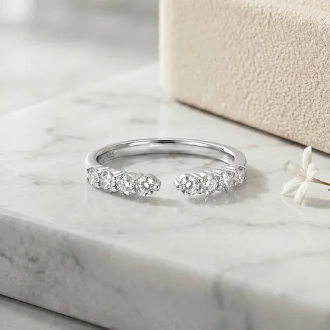 925 Silber Moissanit Verstellbar Offener Ring Halb Ewigkeit Stapelbar Damen D Farbe 2mm Stein Minimalist Schmuck Ring