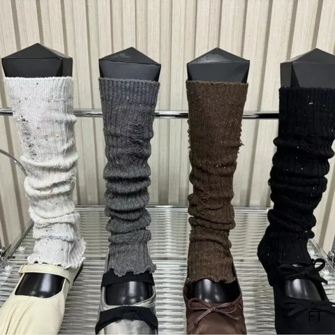 Style Preppy Femmes Jambières Rayées Verticalement Fil Moucheté Distressed Knit Boot Cuffs Couleur Unie Casual Tube Socks