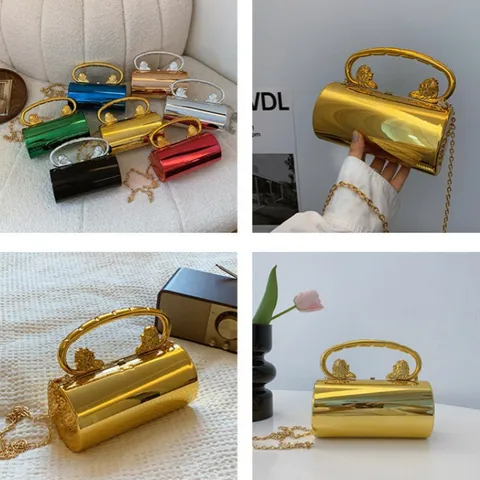 Acryl Zylindrische Abendtasche Luxus Damen Einifarbig Handtasche Elegante Umhängetasche Kette Box Tasche Tägliche Party Handtasche
