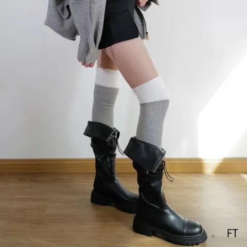 Γυναικείες Κάλτσες Πάνω από το Γόνατο Color Block Plush Faux Mink Cotton Winter Warm Thigh High Stocking Fashion Casual Hosiery