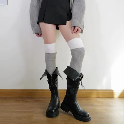 Γυναικείες Κάλτσες Πάνω από το Γόνατο Color Block Plush Faux Mink Cotton Winter Warm Thigh High Stocking Fashion Casual Hosiery