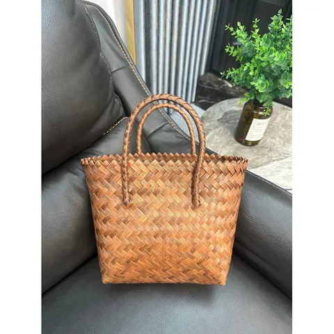 Υφαντή Τσάντα Χειρός Για Gυναίκες Vintage Tote Bag PVC Όψη Άχυρου Καλάθι Casual Καθημερινή Τσάντα με Λαβή