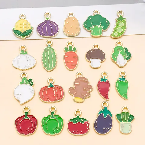 Zinc Alloy Drip Oil Vegetable Charms Mushroom Broccoli Chili Tomato Carrot Enamel Pendants For DIY Jewelry Making Accessories Hand Made Necklaces Bracelets