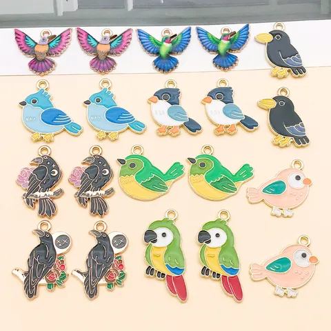DIY Enamel Bird Charms Zinc Alloy Animal Pendants For Jewelry Making Keychain Accessories Retro Parrot Hummingbird Birds