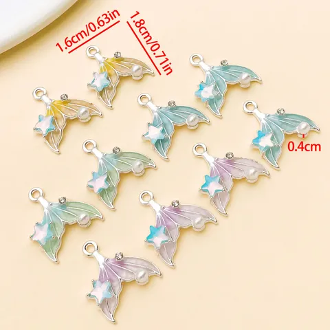 Ocean Mermaid Tail Alloy Charms Gradient Drip Oil Pendants With Artificial Pearl Rhinestone DIY Jewelry Accessories