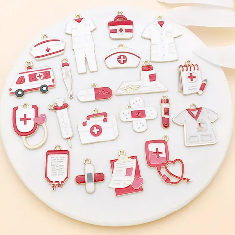 Medical Theme Charms Zinc Alloy Drip Oil Nurse Doctor Jewelry Making Accessories Stethoscope Syringe Heart Enamel Pendants For DIY Necklace Bracelet Keychain