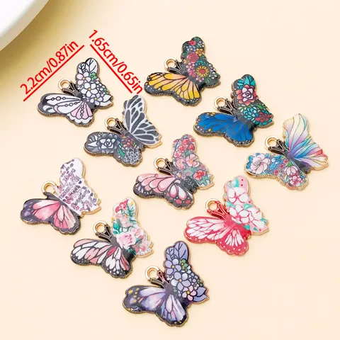 Ciondoli a Forma di Farfalla in Lega di Zinco Smaltata Vintage con Stampa Floreale per Creazione di Gioielli DIY Accessori per Portachiavi Collana Orecchini