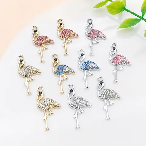 Flamingo Charms Zinc Alloy Rhinestone Pendants For DIY Jewelry Making Necklaces Keychains Decor Retro Animal Pendant Accessories