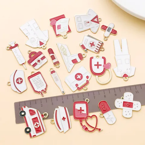Medical Theme Charms Zinc Alloy Drip Oil Nurse Doctor Jewelry Making Accessories Stethoscope Syringe Heart Enamel Pendants For DIY Necklace Bracelet Keychain