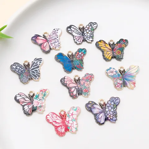 Ciondoli a Forma di Farfalla in Lega di Zinco Smaltata Vintage con Stampa Floreale per Creazione di Gioielli DIY Accessori per Portachiavi Collana Orecchini