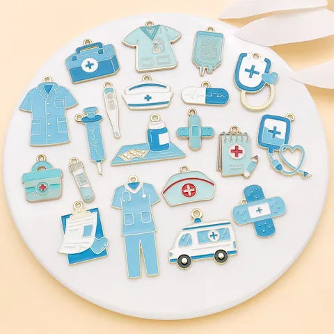 Blaue Emaille Medizinische Charms Legierung Stethoskop Krankenwagen Krankenschwester DIY Schmuckherstellung Anhänger Zubehör