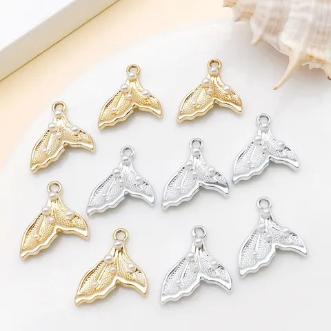 Vintage Zinc Alloy Mermaid Tail Charms With Artificial Pearl For DIY Necklace Bracelet Jewelry Making Fish Tail Pendants