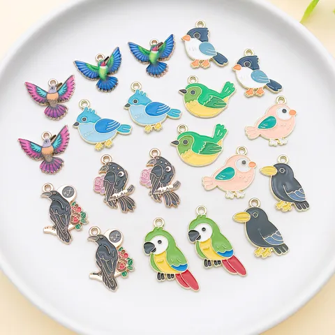 DIY Enamel Bird Charms Zinc Alloy Animal Pendants For Jewelry Making Keychain Accessories Retro Parrot Hummingbird Birds