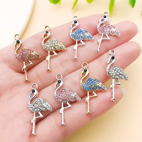 Flamingo Charms Zinc Alloy Rhinestone Pendants For DIY Jewelry Making Necklaces Keychains Decor Retro Animal Pendant Accessories