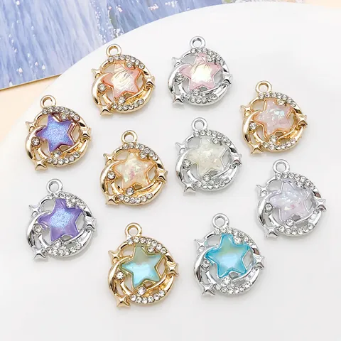 Pendentif Étoile et Lune en Alliage de Zinc avec Strass pour la Fabrication de Bijoux DIY Collier Bracelet Accessoires Étoile et Lune Brillantes pour Femmes Hommes
