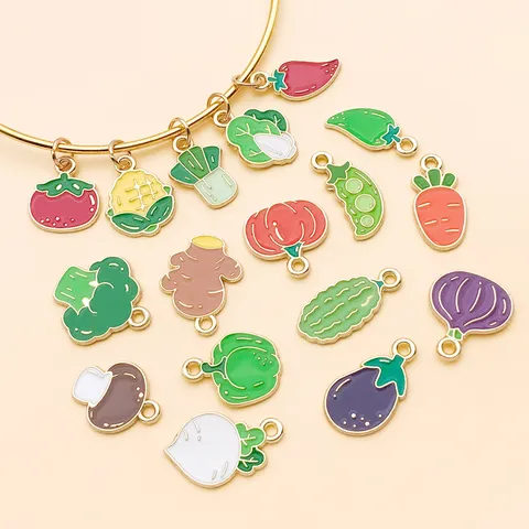 Zinc Alloy Drip Oil Vegetable Charms Mushroom Broccoli Chili Tomato Carrot Enamel Pendants For DIY Jewelry Making Accessories Hand Made Necklaces Bracelets