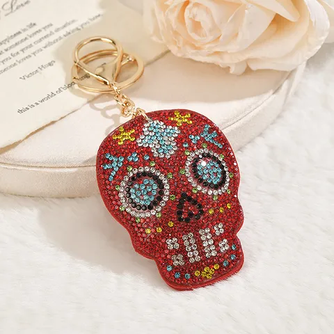 Halloween Rhinestone Skull Keychain Shiny Crystal Bag Charm Cartoon Doll Key Ring Decoration For Holiday Party Gift Accessories