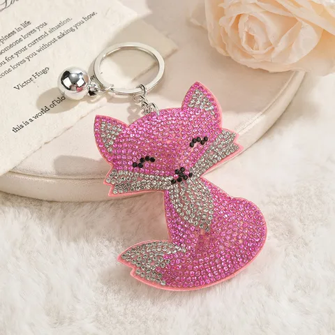 Cute Cartoon Fox Keychain Rhinestone Inlaid Artificial Leather Key Ring For Women Bag Car Pendant Jewelry Accessary Gift