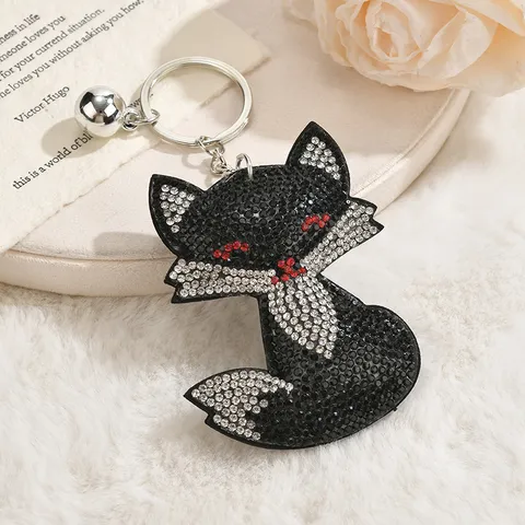 Cute Cartoon Fox Keychain Rhinestone Inlaid Artificial Leather Key Ring For Women Bag Car Pendant Jewelry Accessary Gift