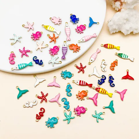 Stainless Steel Gold Plated Ocean Series Charms Starfish Octopus Seahorse Fish Tail Enamel Pendants For DIY Jewelry Making Accessories