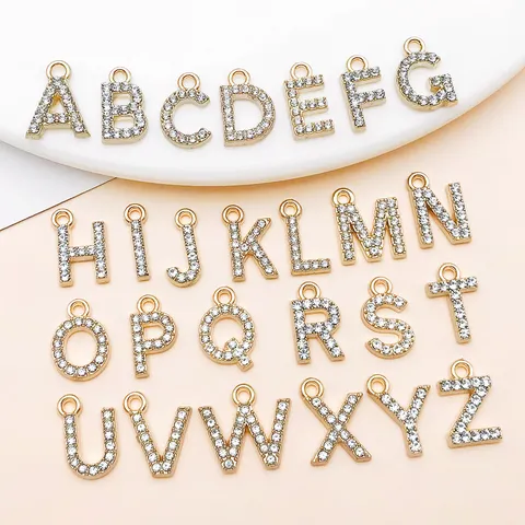 Ciondoli Alfabeto Strass Charms Lettere Iniziali in Lega Per Fai-da-te Produzione Gioielli Accessori per Collana Bracciale Orecchini