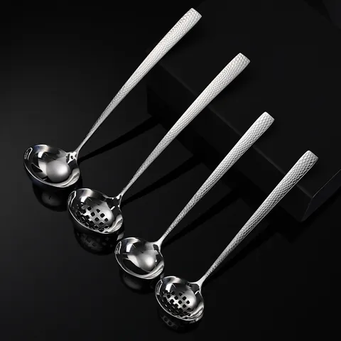 Cucchiaio da Zuppa Scolapasta Martellato in Acciaio Inossidabile 304 Ispessito Stile Giapponese Manico Lungo