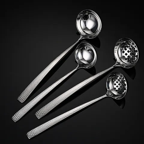 Cucchiaio da Zuppa Scolapasta Martellato in Acciaio Inossidabile 304 Ispessito Stile Giapponese Manico Lungo