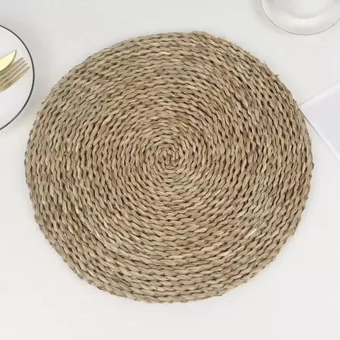 Natural Seagrass Woven Round Placemat Thickened Heat Resistant Braided Table Mat Non-Slip Coaster For Dining Home Kitchen Decoration