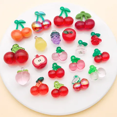 Simulation Mini Acrylic Fruit Pendants Cherry Grape Apple Peach Charms For DIY Handmade Jewelry Making Findings Accessories