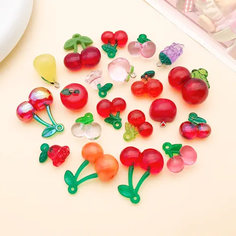 Simulation Mini Acrylic Fruit Pendants Cherry Grape Apple Peach Charms For DIY Handmade Jewelry Making Findings Accessories