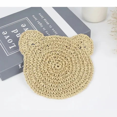Handmade Woven Paper Rope Bear Coaster Cute Animal Shape Heat Insulation Mat Creative Crochet Placemat For Home Table Decor