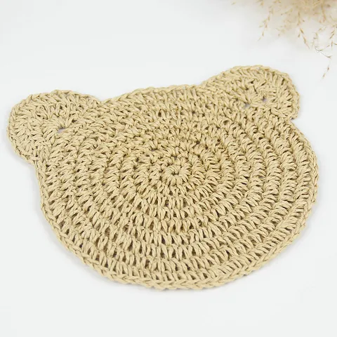 Handmade Woven Paper Rope Bear Coaster Cute Animal Shape Heat Insulation Mat Creative Crochet Placemat For Home Table Decor