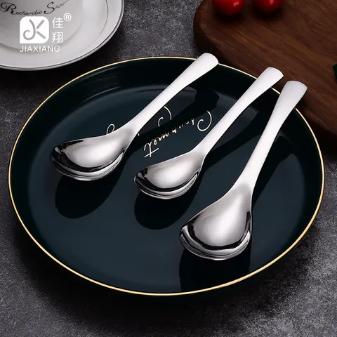 Cucchiaio da Zuppa in Acciaio Inossidabile 304 Manico Quadrato Lungo Cucchiaio Earl Lucidato a Specchio Cucchiaio da Pranzo Argento