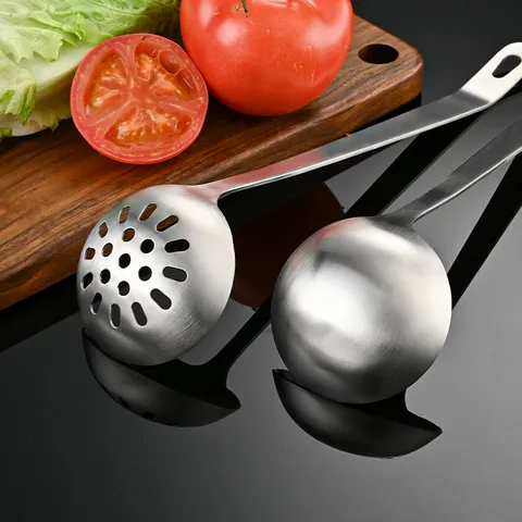 Cucchiaio da Zuppa e Colino per Pentola Calda in Acciaio Inossidabile Resistente Manico Lungo Stoviglie Rinforzate Opaco