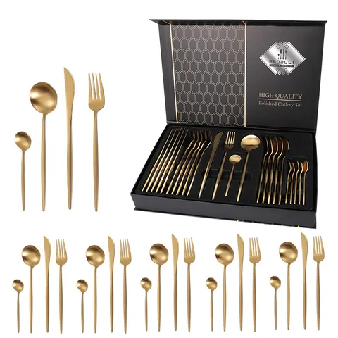 Set di Posate in Acciaio Inossidabile Portoghese Spazzolato Lucidato Coltello Forchetta Cucchiaio Scatola Regalo Tavola Occidentale
