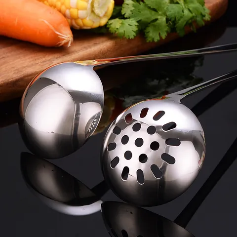 Cucchiaio da Zuppa e Colino in Acciaio Inossidabile Manico Lungo Ispessito Antiscivolo Resistente al Calore Strumento da Cucina