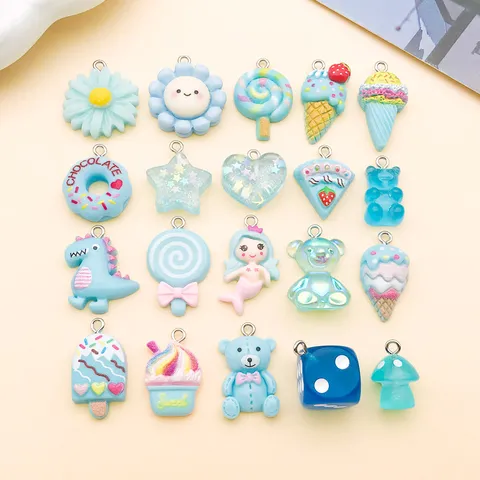 Resin Cartoon Charms For DIY Jewelry Making Mixed Lake Blue Bear Ice Cream Dinosaur Cake Pendant Accessories For Women Kids