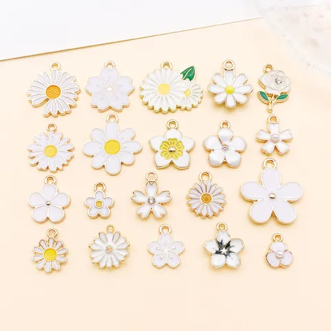 DIY Druppelolie Legering Bloem Bedeltjes Witte Lelie Madeliefje Kersenbloesem Hanger Voor Armband Sleutelhanger Sieraden Maken Accessoires