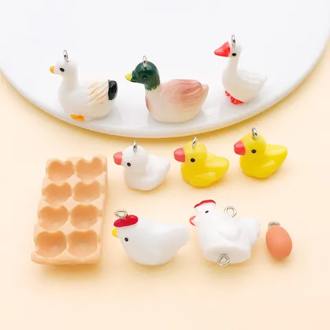 Resin Mini Simulation Animal Charms Pendants DIY Jewelry Crafts Making Materials Handmade Accessories White Duck Goose Chicken Egg Design